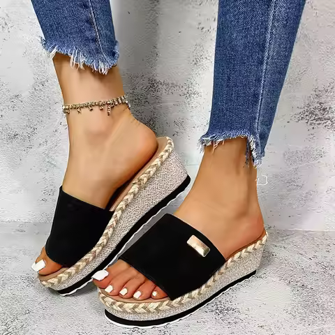 Summer Wedges Slippers Platform High Heels Women Slipper Ladies Outside Shoes Basic Clog Wedge Slipp