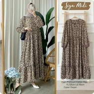 Siga Midi Dress / Midi Dress Rayon Motif Leopard / Midi Dress Rayon
