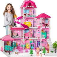 Dolls House for Girls Toys, 4 Stories 10 Rooms Dolls House with 2 Princesses Slide Accessories, Play