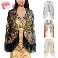 SOFTNESS Sequin Shawl, Polyester Yarn Sequin Beaded Flapper Shawl,  Dress Accessory Long Cover Up Mesh Dress Shawl Wedding