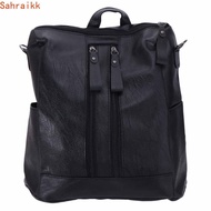 AXIOM Leather Backpack, Adjustable Straps Black Korean Style Backpack, Trendy Zipper Closure Solid C