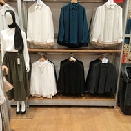 KEMEJA UNIQLO ORIGINAL Plain Rayon Blouse Shirt with Long Sleeves