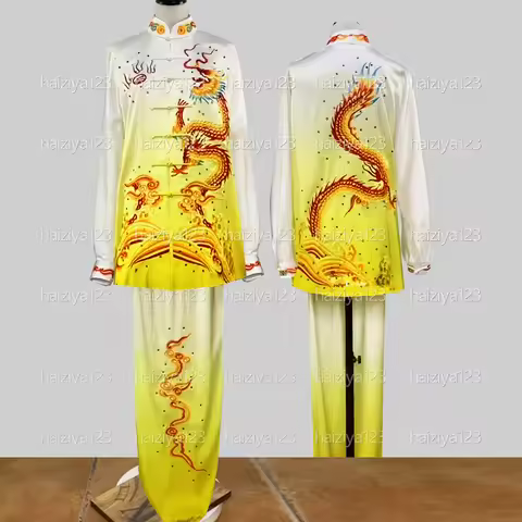 Embroideried Dragon Phoenix Tai chi uniform Kungfu clothes Wushu suit Taiji garment Qigong for male 