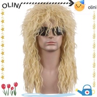 OLINI 70s 80s Rockstar Wig, Curvy Long Halloween Party Cosplay Wig, Fluffy Punk Mullet Wig