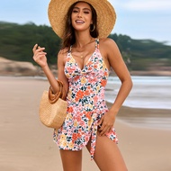 S-2XL 2025 new twist pack cross skirt one-piece swimsuit Womens Print Swimwear Tummy Control One-pie