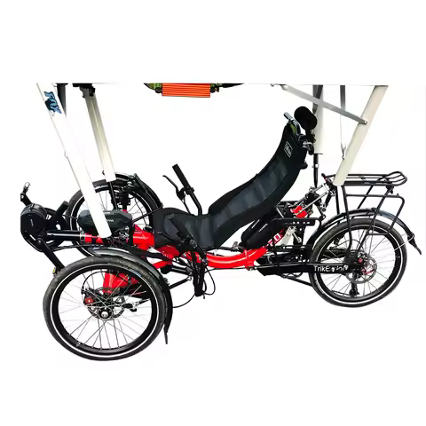 500W Rear Suspension Solar Powered Recumbent Trike with Roof
