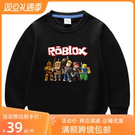 Roblox เสื้อสเวตเตอร์ผ้าฝ้ายแท้สำหรับเด็กผู้ชายชุดเด็กวัยกลางและวัยโตแบบใหม่ฤดูใบไม้ร่วงเสื้อแขนยาวคอกลมแบบบางสำหรับเด็ก2023