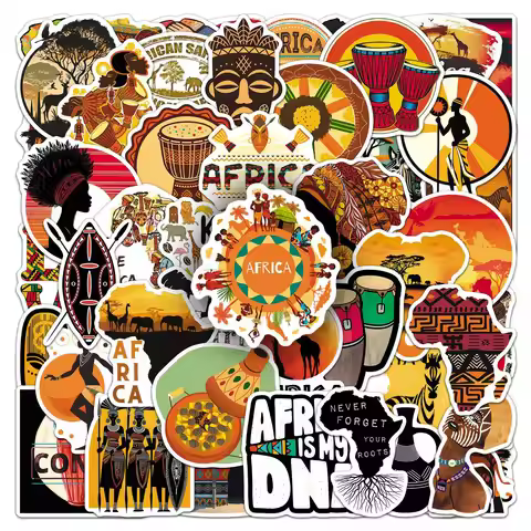 50PCS Cartoon Africa Scenery Graffiti Stickers Outdoor Scenery Decal Luggage Phone Guitar Skateboard