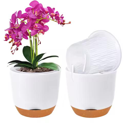 2PCS Orchid Pots with Holes for Repotting Flower Pot Plastic Orchid Pot Inner Orchid Planter Self Wa