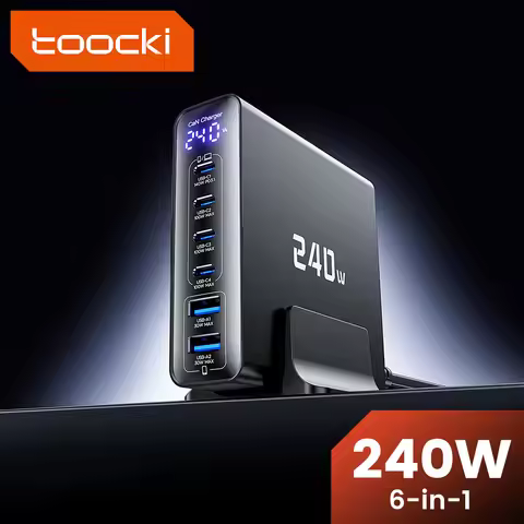 Toocki 240W GaN Charger Desktop PD3.1 140W PPS 45W Digital Display Fast UBS C Charger for Laptop iPh