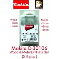 MAKITA D-30106 ASSORTED DRILL BIT SET FOR WOOD &amp; METAL (X 5PCS)