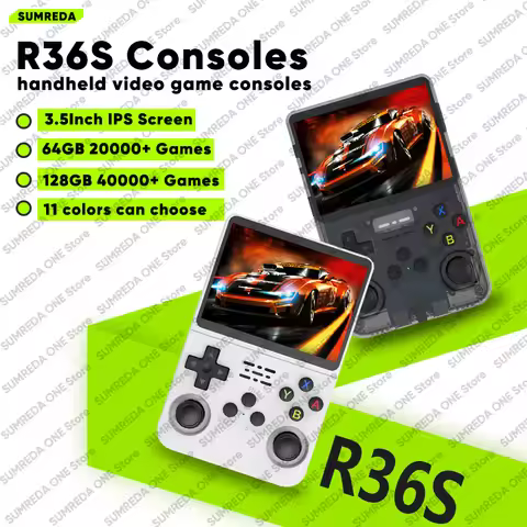 SUMREDA R36S Retro Handheld Game Console 3.5 Inch 64/128GB Portable Video Gaming consoles emulator g