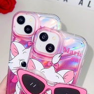 Case for iPhone 15 Cover Pink Cute Marie Cat with Stand Grip Holder for Girls Protective Cartoon Las