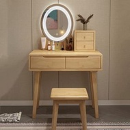 北歐實木梳妝枱臥室現代簡約收納櫃迷你化妝枱帶櫃桶儲物櫃80CM（套裝）