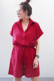 HSrv4 ชุดเซ็ท กางเกงขาสั้น เอวยืด  เสื้อเชิ้ต  แขนสั้น ฟรีไซส์ ชุดเซ็ทผ้าลินิน ญี่ปุ่น ชุดเซ็ทใส่สะบ