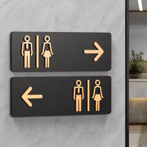 Simple Men and Women Bathroom Signs WC Public Toilet Guide Sign Index Hotel To The Left and Right Ac