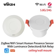 Zigbee/WiFi 5.8/24G mmwave เรดาร์การแสดงตนของมนุษย์เซ็นเซอร์ตรวจจับการเคลื่อนไหวพร้อมรีเลย์16A ตรวจจ