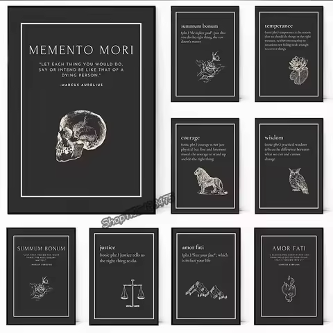 1pc frameless Canvas Painting Stoicism Courage Justice Wisdom Stoic Virtue Poster Owl Lion Motivatio