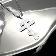 Cross Pendant Necklace Russian Orthodox Byzantine Stainless Steel Jewelry