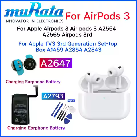 A2647 Replacement Battery For Apple Airpods 3 A2564 A2565 For Air Pods 3 Rechargeable Batteries Batt
