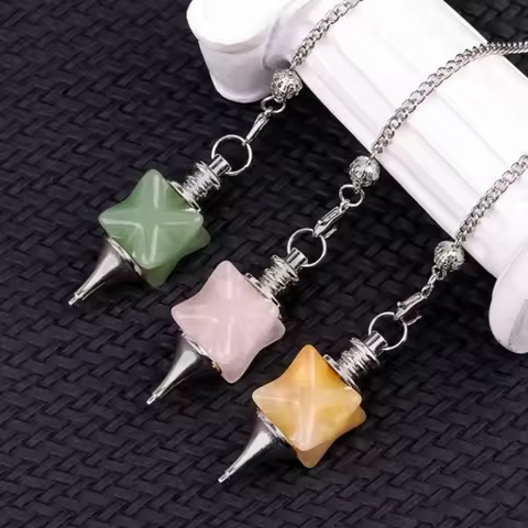 Merkaba Crystal Pendulum Rose Quartz Amethyst White Crystal Red Black Pendant Hexagram Ideal Yoga Or