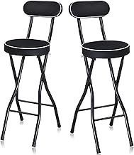 Thyle 2 Pcs 25.6 Inch Folding Bar Stool with Backrest Tall Foldable Stool Chair with Cushioned Padde
