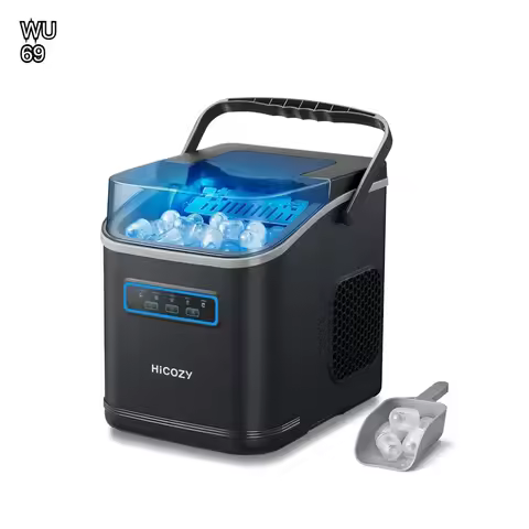 Clear View Ice Maker Countertop, Self-Cleaning with Lights, Makes Ice in 6 Mins, 26 lbs/Day for Home