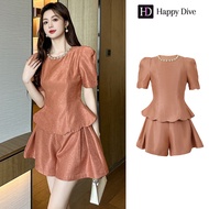Happy Diva 2-Piece Set Puff Up Sleeve + Shorts Work Suit Hi-Suit Womens Jumpsuit Womens Jumpsuit 986