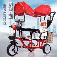 Double Children's Tricycle Bicycle Twin Stroller Double-Seat Lightweight Trolley Double Stroller Baby Walking Gadget