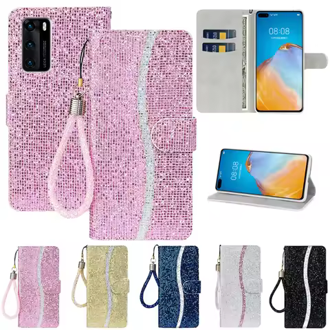 Wallet Glitter Flip Leather Case For Huawei P40 Lite P40 Pro P30 Lite P Smart Z 2019 Y5 Y6 2018 Y5 Y