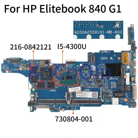 KoCoQin 730804-001 730804-501 Laptop motherboard For HP Elitebook 840 850 G1 I5-4300U HD8750M Notebo