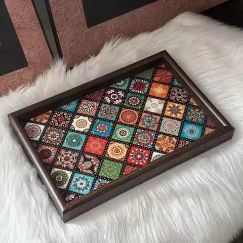 Bohemian Style Handmade Wooden Tray Jewelry Storage Tray Desktop Foyer Decoration Home Storage Home 