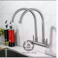 Favios FV24 Double Stainless 304 Swan Kitchen Faucet / 2-hole Kitchen Faucet Double Stainless Steel