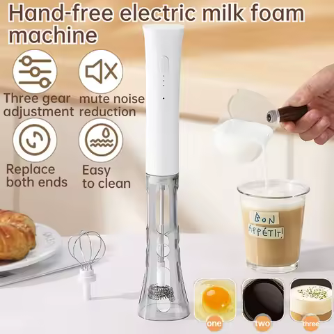 Not manual electric milk frother mixer,three speed adjustment,dual head replacement,wireless design,