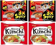 Sam Yang Samyang 3X Spicy Noodles -2X140Gm & Kimchi Noodles -2X140Gm (Pack Of 4) (Imported) (Combo P