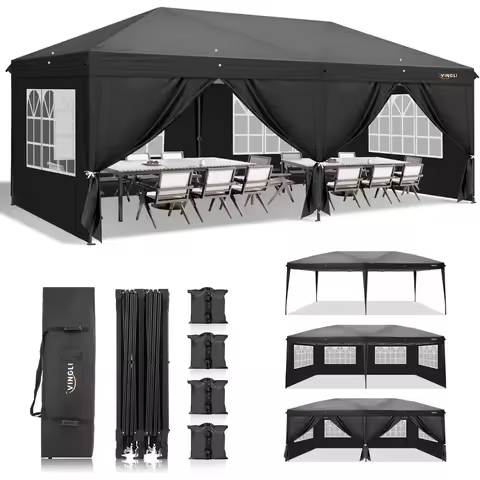 10x20 ft Pop Up Canopy Tent with 6 Sidewalls, Canopy 10x20 with Carry Bag, Outdoor Gazebo Canopy Ten