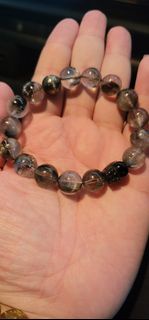 天然水晶黑銀鈦手串
