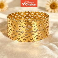 Polished Heart Hollow Bangle Gold-Tone Stackable Wrist Cuff Non-Tarnish Ornament Hari Raya Wedding B