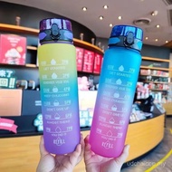 1000ML Sports Water Bottle Frosted Gradient 1L Water Cup BPA Free Motivational Leakproof Tritan Fros