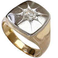 Pre-owned, size 13, 0.28ct diamond ring in 18K gold/Pt850 platinum (analyzed), 10.9g.