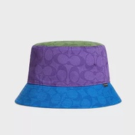 COACH 高級防水尼龍三色拼接雙面漁夫帽 綠紫藍
