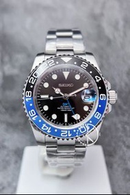 【定制】Seiko Mod Automatic Watch 40mm 潛水款 黑藍圈黑面藍針GMT 精工改裝格林威治兩地時間自動機械錶