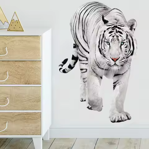 1pc 3D White Tiger Wall Sticker For Kids Baby Rooms Self-adhesive Waterproof Wallpaper Home Decor Li