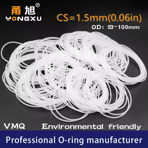 VMQ O Ring Seal Gasket Thickness CS1.5mm OD52/55/60/65/70/72/75/80/85/90/95/100*1.5 Silicone Rubber 