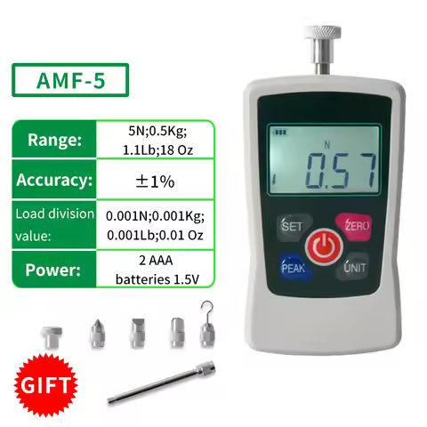 AMF-5N 5N;0.5Kg;1.1Lb;18 Oz Digital Force Gauge Oz,Lb,N,Kg, Portable Pull Push Force Gauge Measuring