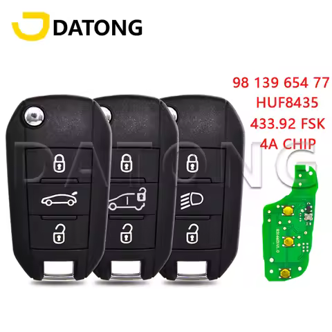 Datong World HUF8435 4A Chip 433.92MHz Flip Key Car Remote Key P/N 98 139 654 77 For Peugeot 308 508