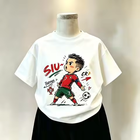 2026 MESSI RONALDO NEYMAR YAMMAL MBAPPE HAALAND Cartoon Print Funny Sport Kids Shirt Cottom Children