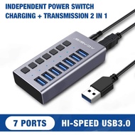 ACASIS 7 Ports USB 3.0 Data Hub with independent switch 12V2A power adapter 5Gbps High-speed transmi