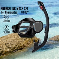 EVOLVE 2-Piece Set Silicone Fully Dry Breathing Tube Goggles Snorkeling Mask With Power Lens Degree-