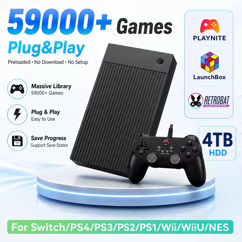 Portable 4TB Gaming HDD with 59599 Retro&AAA&3D Games 80+ Emulators for Switch/PS4/PS3/PS2/PS1/Wii/W